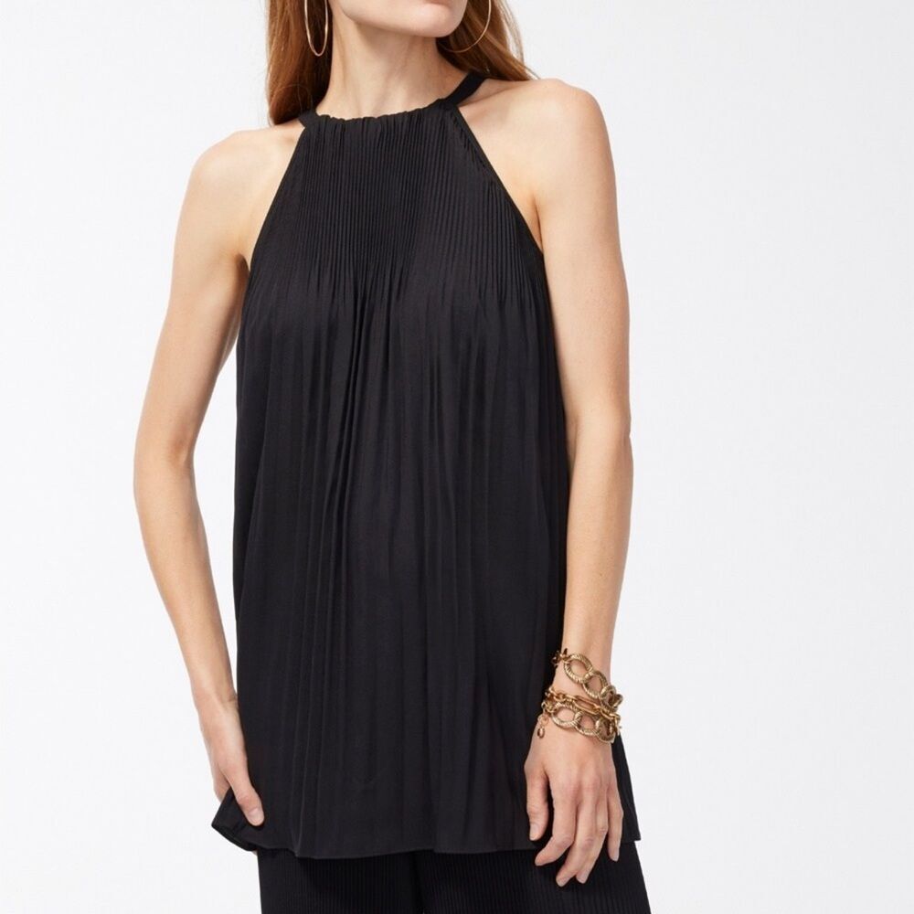Black Label by Chico's Pleated Halter Top Size 8 Black Chiffon Tunic Sleeveless